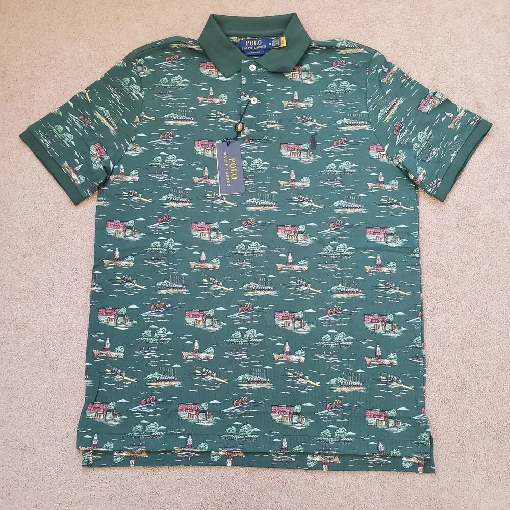 NWT Polo Ralph Lauren Scenic Row Team Size Medium Mens Green AOP Shirt All Over